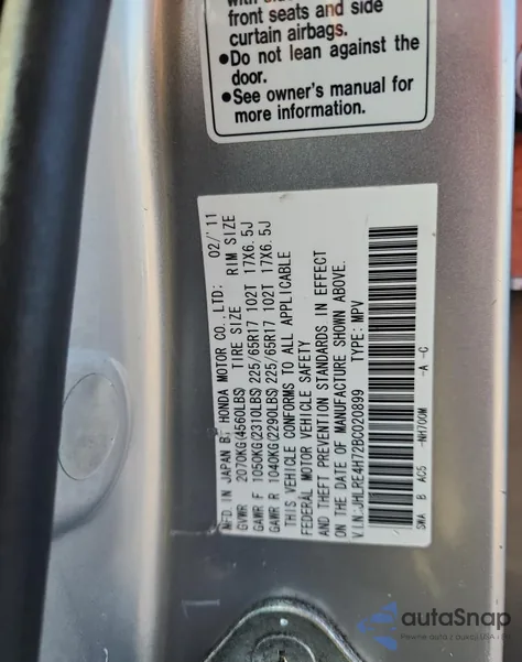 2011 Honda Cr-V Exl z USA, uszkodzony, nr VIN JHLRE4H72BC020899